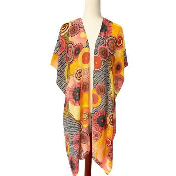 Jessica McClintock Sheer Kimono Wrap Multicolor Boho Circle Print Cover Up - Picture 1 of 9